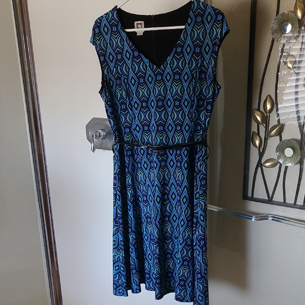 Anne Klein Blue Geometric Patterned Dress